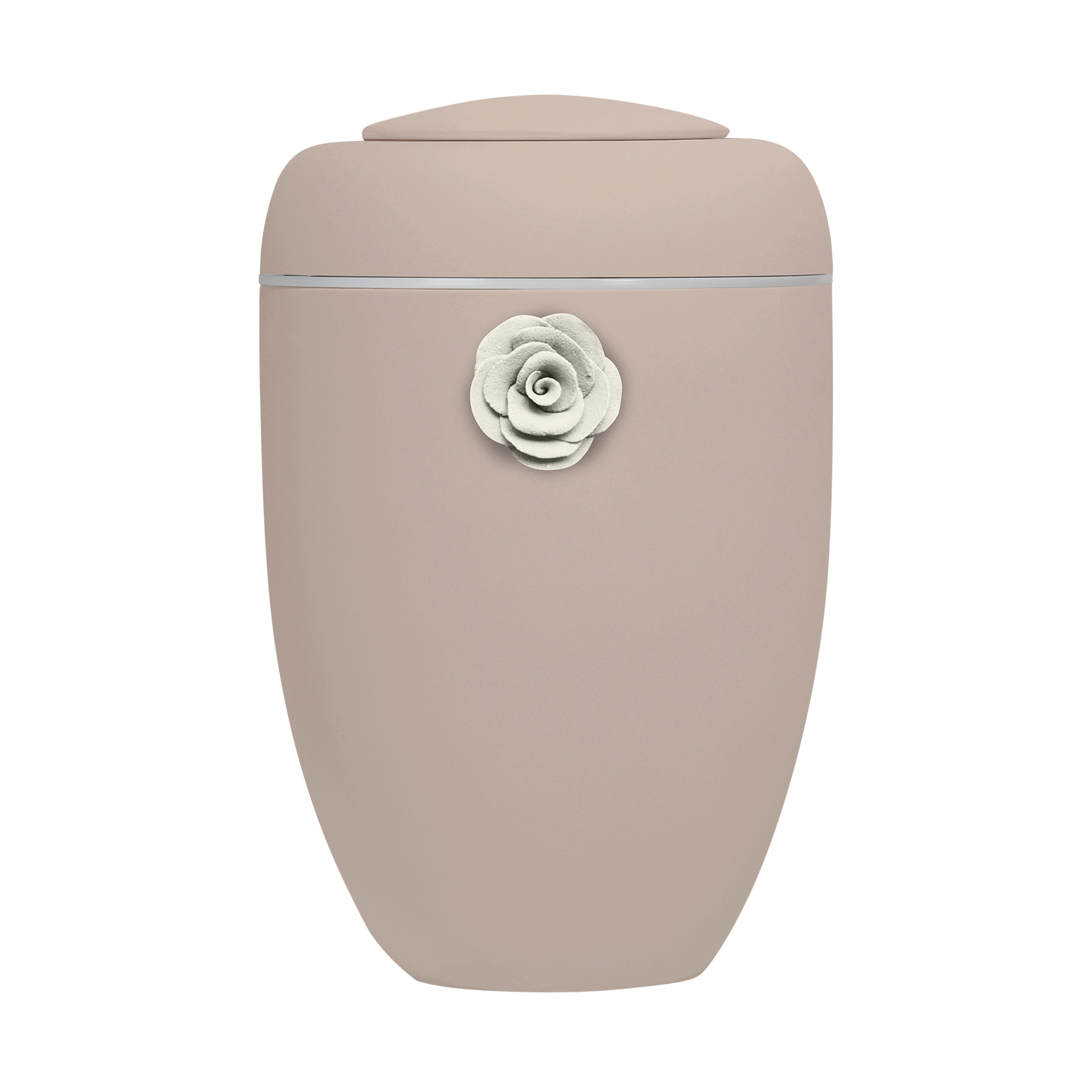 Oxidrote Symbol-Urne mit weißer Tonrose und weißer Plexiglasscheibe